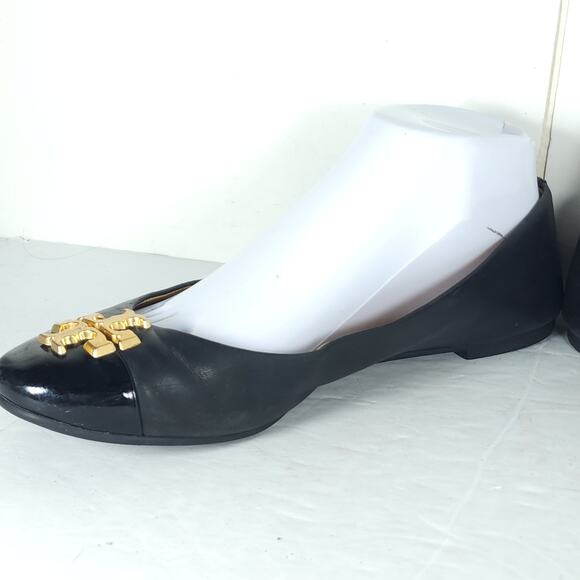 TORY BURCH Women's Everly 8M Black Leather Logo Slip On Ballet Flats - Picture 5 of 16